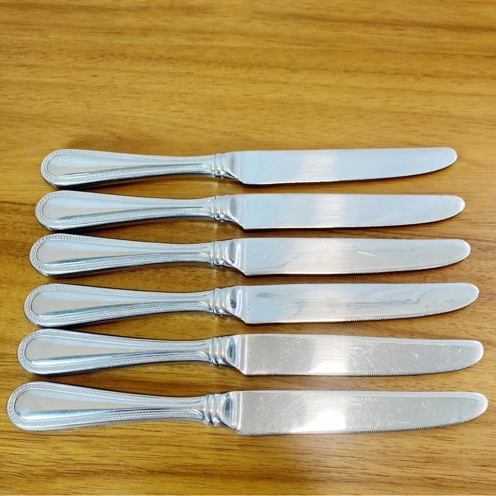 Roberts & Belk Lot of 6 Dinner Knives Continental Bead Discontinued Grp B